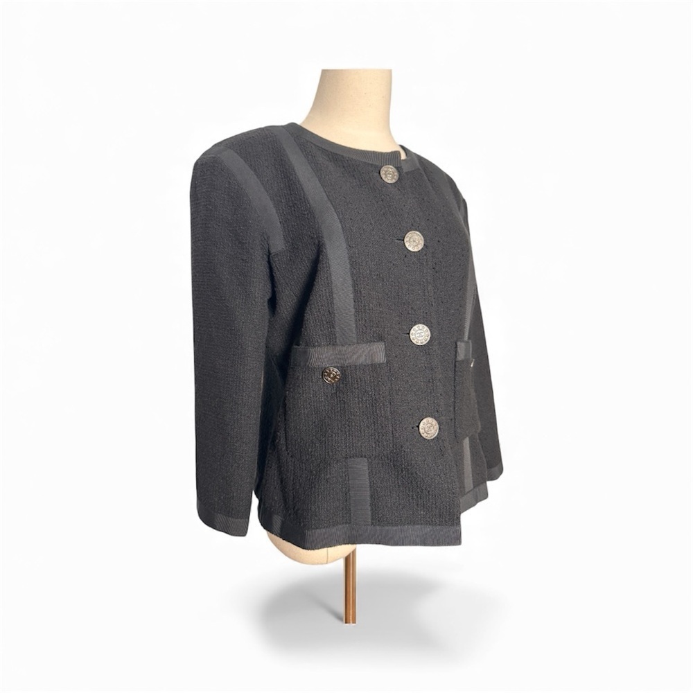 Chanel 2013 Black Cotton Tweed 3/4 Sleeve Jacket – Size 40 - Picture 6 of 15